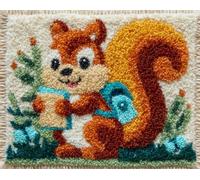 Wallphantom Kits de Crochet de Loquet Point de Croix Kit,Écureuil portant un cartable,CréAtion de Tapis,Tapis Point Noué à Faire,Latch Hook Kit de Tapisserie pour Adultes,52x38cm