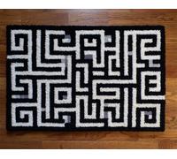 Wallphantom Kits de Crochet de Loquet Point de Croix Kit,rayures géométriques noires et blanches,CréAtion de Tapis,Tapis Point Noué à Faire,Latch Hook Kit de Tapisserie pour Adultes,90x120cm