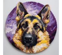 Wallphantom Latch Hook Kit de tapis,Bergers allemands dans les champs de lavande,DIY au crochet pour adultes et enfants débutants,pré-imprimé toile fil tapis kit crochets,50x50cm