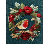 Wallphantom Latch Hook Kit de tapis,couronne de Noël,DIY au crochet pour adultes et enfants débutants,pré-imprimé toile fil tapis kit crochets,52x38cm
