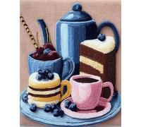 Wallphantom Latch Hook Kit de tapis,tasses de thé et desserts,DIY au crochet pour adultes et enfants débutants,pré-imprimé toile fil tapis kit crochets,55x75cm