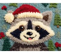 Wallphantom Latch Hook Kit de tapis,Un adorable raton laveur à Noël,DIY au crochet pour adultes et enfants débutants,pré-imprimé toile fil tapis kit crochets,55x75cm