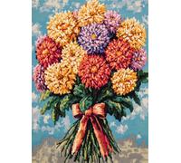 Wallphantom Latch Hook Kit de tapis,Un bouquet de chrysanthèmes colorés,DIY au crochet pour adultes et enfants débutants,pré-imprimé toile fil tapis kit crochets,52x38cm