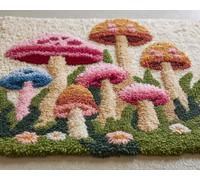 Wallphantom Latch Hook Rug Kit,Champignons extraordinaires,Printed Canvas Rug Latch Hook Kits,DIY Home Decor,Handmade Needlework Crafts for Adults Beginners,52x38cm