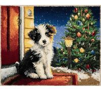 Wallphantom Latch Hook Rug Kit,Chien sous les illuminations de Noël,Printed Canvas Rug Latch Hook Kits,DIY Home Decor,Handmade Needlework Crafts for Adults Beginners,60x90cm