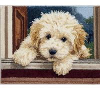 Wallphantom Latch Hook Rug Kit for Adults,chien couché sur le seuil,DIY Latch Hook Rug Kit with Preprinted Pattern,Needlework Crafts Rug for Home Decor,80x160cm