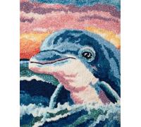 Wallphantom Latch Hook Rug Kit for Adults,Dauphins mignons,DIY Latch Hook Rug Kit with Preprinted Pattern,Needlework Crafts Rug for Home Decor,55x75cm