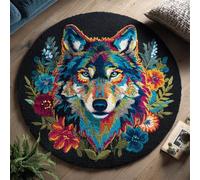 Wallphantom Latch Hook Rug Kit for Adults,loups et fleurs,DIY Latch Hook Rug Kit with Preprinted Pattern,Needlework Crafts Rug for Home Decor,50x50cm