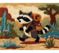 Wallphantom Latch Hook Rug Kit for Adults,Raton laveur avec un cartable,DIY Latch Hook Rug Kit with Preprinted Pattern,Needlework Crafts Rug for Home Decor,52x38cm