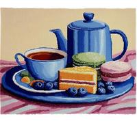 Wallphantom Latch Hook Rug Kit,tasses de thé et desserts,Printed Canvas Rug Latch Hook Kits,DIY Home Decor,Handmade Needlework Crafts for Adults Beginners,80x115cm