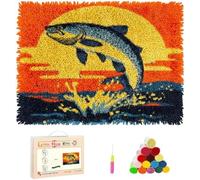 Wallphantom Latch Hook Rug Kit,Truite sautant hors de l'eau au coucher du soleil,Printed Canvas Rug Latch Hook Kits,DIY Home Decor,Handmade Needlework Crafts for Adults Beginners,52x38cm