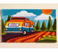 Wallphantom Latch Hook Rug Kit,Véhicules tout-terrain de dessin animé dans la forêt,Printed Canvas Rug Latch Hook Kits,DIY Home Decor,Handmade Needlework Crafts for Adults Beginners,60x90cm