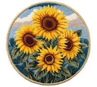 Wallphantom Latch Hook Rug Kits for Adults Beginners,bouquet de tournesols,DIY with Printed Canvas Crochet Yarn Handmade Embroidery Crafts Crochet for Home Decoration,50x50cm