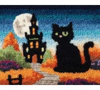 Wallphantom Latch Hook Rug Kits for Adults Beginners,Chat animal d'Halloween,DIY with Printed Canvas Crochet Yarn Handmade Embroidery Crafts Crochet for Home Decoration,55x75cm