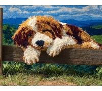 Wallphantom Latch Hook Rug Kits for Adults Beginners,Des chiens couchés sur la clôture,DIY with Printed Canvas Crochet Yarn Handmade Embroidery Crafts Crochet for Home Decoration,80x115cm