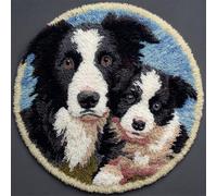 Wallphantom Latch Hook Rug Kits for Adults Beginners,Deux Border Collies,DIY with Printed Canvas Crochet Yarn Handmade Embroidery Crafts Crochet for Home Decoration,50x50cm