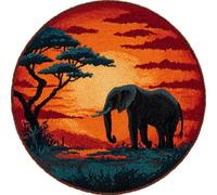Wallphantom Latch Hook Rug Kits for Adults Beginners,Éléphants au coucher du soleil,DIY with Printed Canvas Crochet Yarn Handmade Embroidery Crafts Crochet for Home Decoration,50x50cm