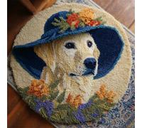 Wallphantom Latch Hook Rug Kits for Adults Beginners,Labrador Retriever portant un chapeau à fleurs,DIY with Printed Canvas Crochet Yarn Handmade Embroidery Crafts Crochet for Home Decoration,50x50cm