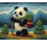 Wallphantom Latch Hook Rug Kits for Adults Beginners,Panda avec un sac à dos,DIY with Printed Canvas Crochet Yarn Handmade Embroidery Crafts Crochet for Home Decoration,80x115cm
