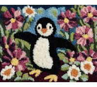 Wallphantom Latch Hook Rug Kits for Adults Beginners,Pingouins et fleurs,DIY with Printed Canvas Crochet Yarn Handmade Embroidery Crafts Crochet for Home Decoration,80x115cm