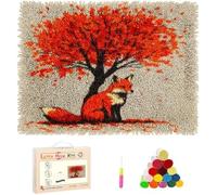 Wallphantom Latch Hook Rug Kits for Adults Beginners,Renard roux sous un érable,DIY with Printed Canvas Crochet Yarn Handmade Embroidery Crafts Crochet for Home Decoration,80x115cm
