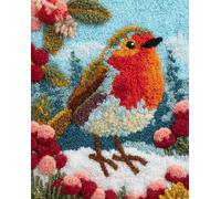 Wallphantom Latch Hook Rug Kits for Adults Beginners,Rouge-gorge sur une branche de baies,DIY with Printed Canvas Crochet Yarn Handmade Embroidery Crafts Crochet for Home Decoration,55x75cm