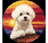 Wallphantom Latch Hook Rug Kits for Adults Kids Beginners,Bichon frisé Animal Chien,Printed Crochet Non-Slip Mat,Rug Crochet Yarn Kit for Home Sofa Decoration,50x50cm