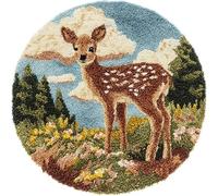 Wallphantom Latch Hook Rug Kits for Adults Kids Beginners,Cerf des forêts,Printed Crochet Non-Slip Mat,Rug Crochet Yarn Kit for Home Sofa Decoration,50x50cm