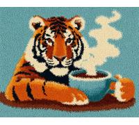 Wallphantom Latch Hook Rug Kits for Adults Kids Beginners,Le tigre buveur de café,Printed Crochet Non-Slip Mat,Rug Crochet Yarn Kit for Home Sofa Decoration,52x38cm