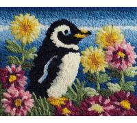 Wallphantom Latch Hook Rug Kits for Adults Kids Beginners,Pingouins et fleurs,Printed Crochet Non-Slip Mat,Rug Crochet Yarn Kit for Home Sofa Decoration,55x75cm