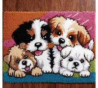 Wallphantom Loquet Crochet Kits,Chiots mignons,Tapis Broderie Point De Croix Canapé Coussin,Tapis à Point Noué Bricolage Décoration Intérieure,80x160cm
