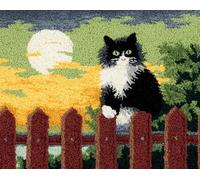 Wallphantom Loquet Crochet Kits,Des chats perchés sur la clôture,Tapis Broderie Point De Croix Canapé Coussin,Tapis à Point Noué Bricolage Décoration Intérieure,80x160cm