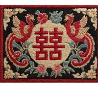 Wallphantom Loquet Crochet Kits,Le caractère chinois du double bonheur et le phénix,Tapis Broderie Point De Croix Canapé Coussin,Tapis à Point Noué Bricolage Décoration Intérieure,90x120cm