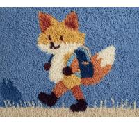 Wallphantom Loquet Crochet Kits,Le renard avec un cartable,Tapis Broderie Point De Croix Canapé Coussin,Tapis à Point Noué Bricolage Décoration Intérieure,55x75cm