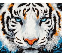 Wallphantom Loquet Crochet Kits,Tigre blanc,Tapis Broderie Point De Croix Canapé Coussin,Tapis à Point Noué Bricolage Décoration Intérieure,90x120cm