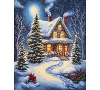 Wallphantom Noël Kit de Peinture à l'huile sur Toile par Numéro,Paysage de maison de neige,Peinture par Numéro Adulte,Activité Manuelle Kit DIY Numéro d'Art,40x50cm sans Cadre
