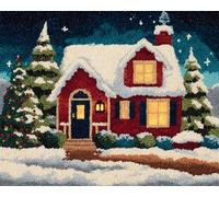 Wallphantom Noël Latch Hook Rug Kits for Adults Kids Beginners,Maison de dessin animé,Printed Crochet Non-Slip Mat,Rug Crochet Yarn Kit for Home Sofa Decoration,60x90cm