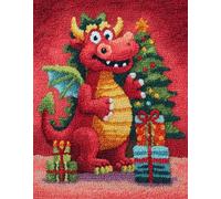 Wallphantom Noël Loquet Crochet Kits,Cadeaux et petits dinosaures,Tapis Broderie Point De Croix Canapé Coussin,Tapis à Point Noué Bricolage Décoration Intérieure,55x75cm