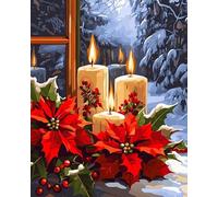 Wallphantom Noël Peinture par Numero Adulte DIY Peinture à l'huile Numéros,Bougies et fleurs de poinsettia,Peinture Numero Débutants avec Pinceaux et Peintures Acryliques,40x50cm sans Cadre