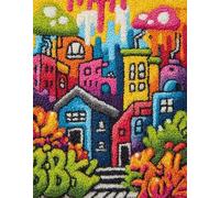 Wallphantom Paysage abstrait Kit de Tapis à Crochet DIY pour Adultes et Enfants,Maisons colorées,Point de Croix,Crochage à Bouton - Décoration de La Maison,60x90cm