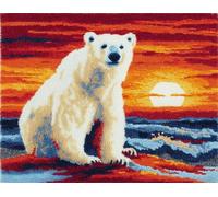 Wallphantom paysage de coucher de soleil Kit de fabrication de tapis pour adultes,Ours polaire animal,DIY Craft Latch Hook Rug Kit,Cushion Knitting Patterns Printed Decorations Home Gift,55x75cm