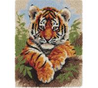 Wallphantom Paysage de jungle Kit de tapis 3D Latch Hook,Tigre animal,Kit de bricolage Tapis au crochet Pour débutants,Tapis en maille imprimée,Décoration d'intérieur Cadeau,55x75cm