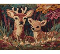 Wallphantom paysage forestier Kit de Tapis Point Noué,Animaux Deux élans,Crochet à Loquet pour Bricolage,Décoration d'Intérieur,Fabrication de Coussin,Kit à la Main,80x115cm