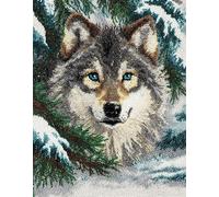 Wallphantom paysage forestier Loquet Crochet Kits,Loup animal,Tapis Broderie Point De Croix Canapé Coussin,Tapis à Point Noué Bricolage Décoration Intérieure,80x115cm