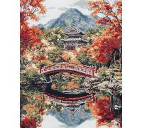 Wallphantom Paysage japonais Kit de broderie au point de croix estampé,Pavillon du parc Sakura,kit de démarrage de broderie à l'aiguille pour adultes débutants et adultes,40x50cm
