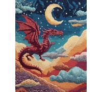 Wallphantom paysage Kit Tapis Point Noué à Faire,Dragon rouge de dessin animé,Kits de Crochet de Loquet,Tapis De Sol Kit De Broderie,Noué à Nouer Soi-Même Kits pour Adultes,80x160cm