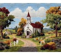 Wallphantom paysage Kit Tapis Point Noué à Faire,Église dans la forêt,Kits de Crochet de Loquet,Tapis Noué à Nouer Soi-Même pour Adultes Débutants,Latch Hook Rug,90x120cm