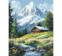 Wallphantom Paysage naturel Kits de point de croix pour adultes,Forêt de la montagne enneigée,canevas point de croix,debutant broderie point de croix imprimé,décoration murale,16x20in