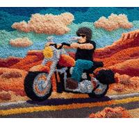 Wallphantom Paysage occidental Kit de fabrication de tapis pour adultes,Un homme conduisant une moto,DIY Craft Latch Hook Rug Kit,Cushion Knitting Patterns Printed Decorations Home Gift,52x38cm
