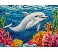 Wallphantom Paysage sous-marin Kits de Crochet de Loquet,Dauphin animal,Point de Croix,Kit Tapis Point Noué à Faire,Latch Hook Kit de Tapisserie pour Adultes,Débutants,52x38cm